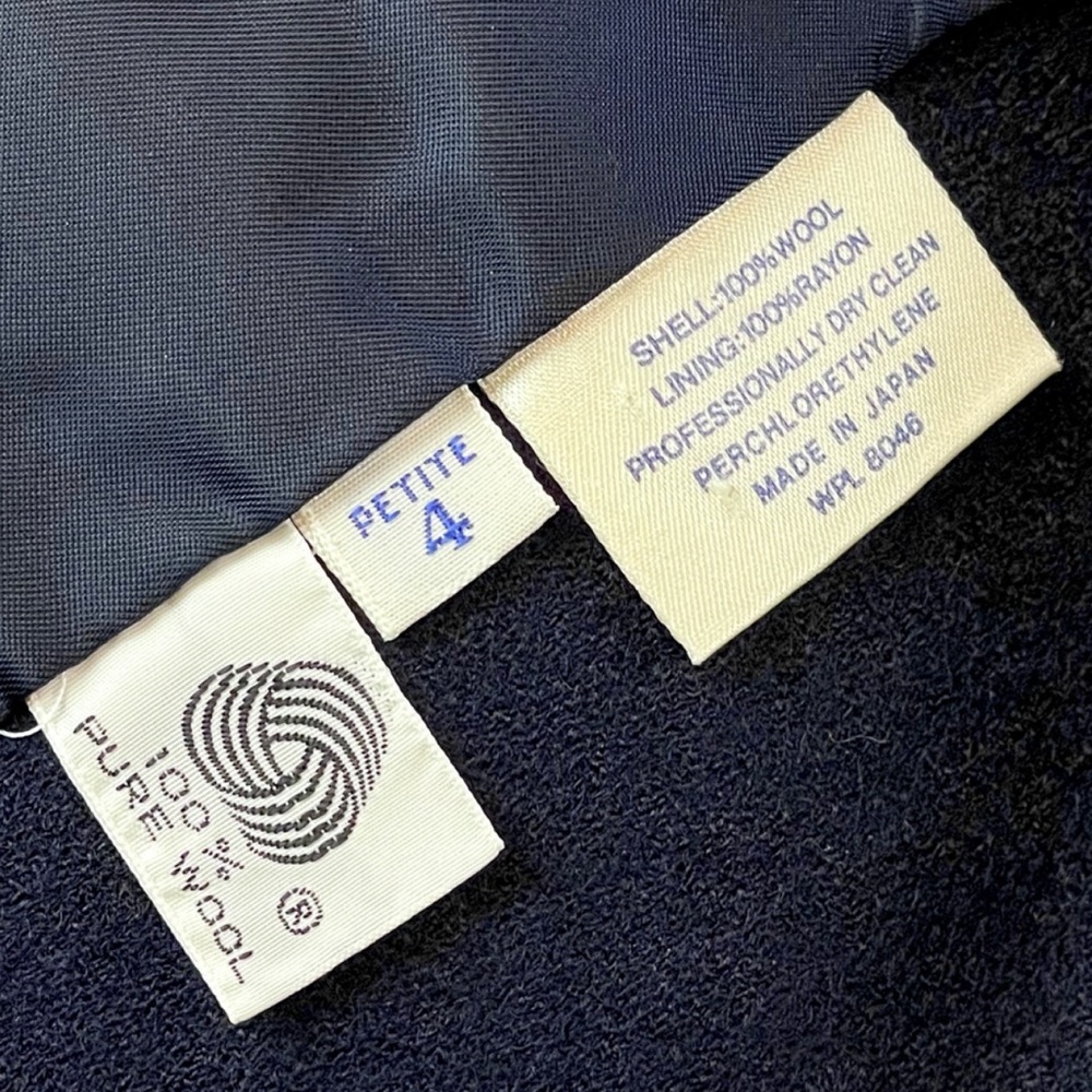 (VTG) JASON PRESCOTT • Petites Navy Blue Structured Pure Wool Blazer Jacket, 4P - Picture 11 of 13